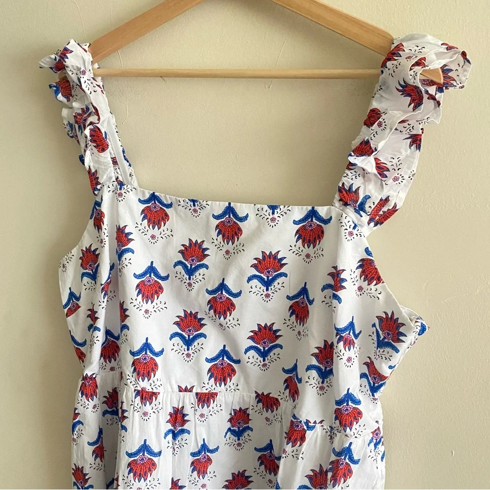NEW J. Crew Square Neck Midi Dress in Floral Red White Blue Print - 18